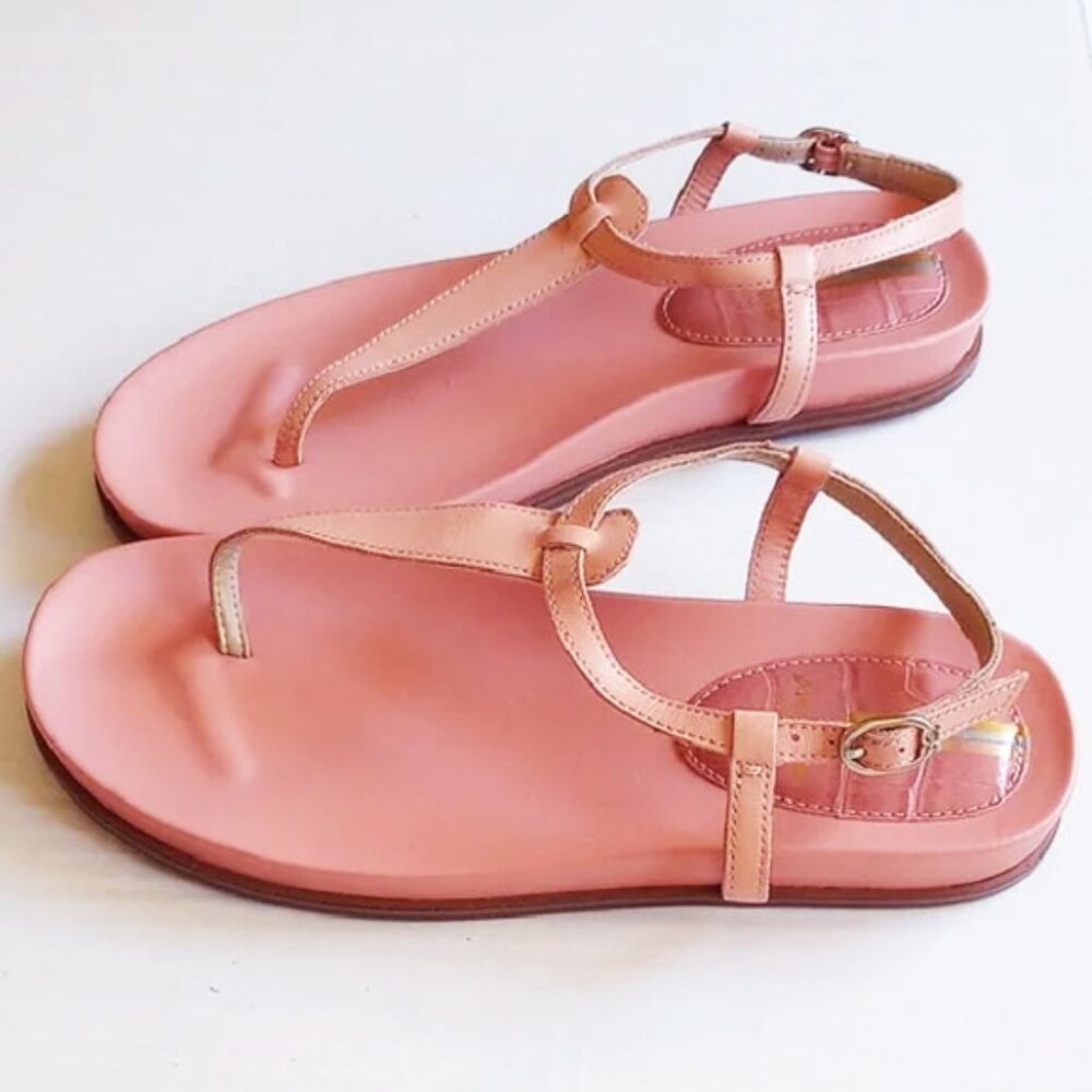 NWOB Sam Edelman Naomi Leather Ankle Strap Thong Sandals 7.5 Salmon Pink